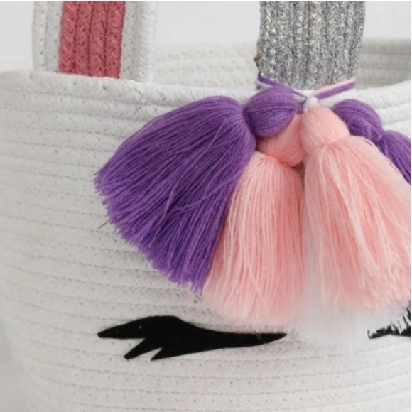 Unicorn face kids basket ears, horn, white, pink, 8x8 - Picture 5 of 9